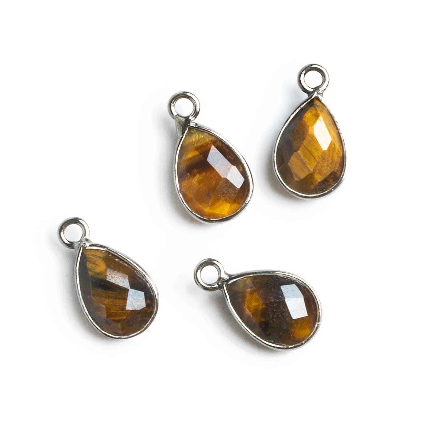 Black Gold Bezeled Tiger's Eye Pear Pendants Set of 4 - The Bead Traders