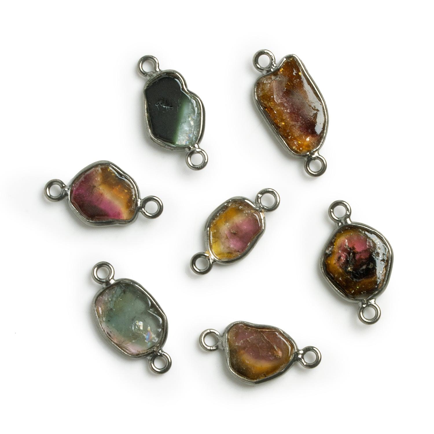 Black Gold Bezeled Watermelon Tourmaline Slice Connector 1 Bead - The Bead Traders