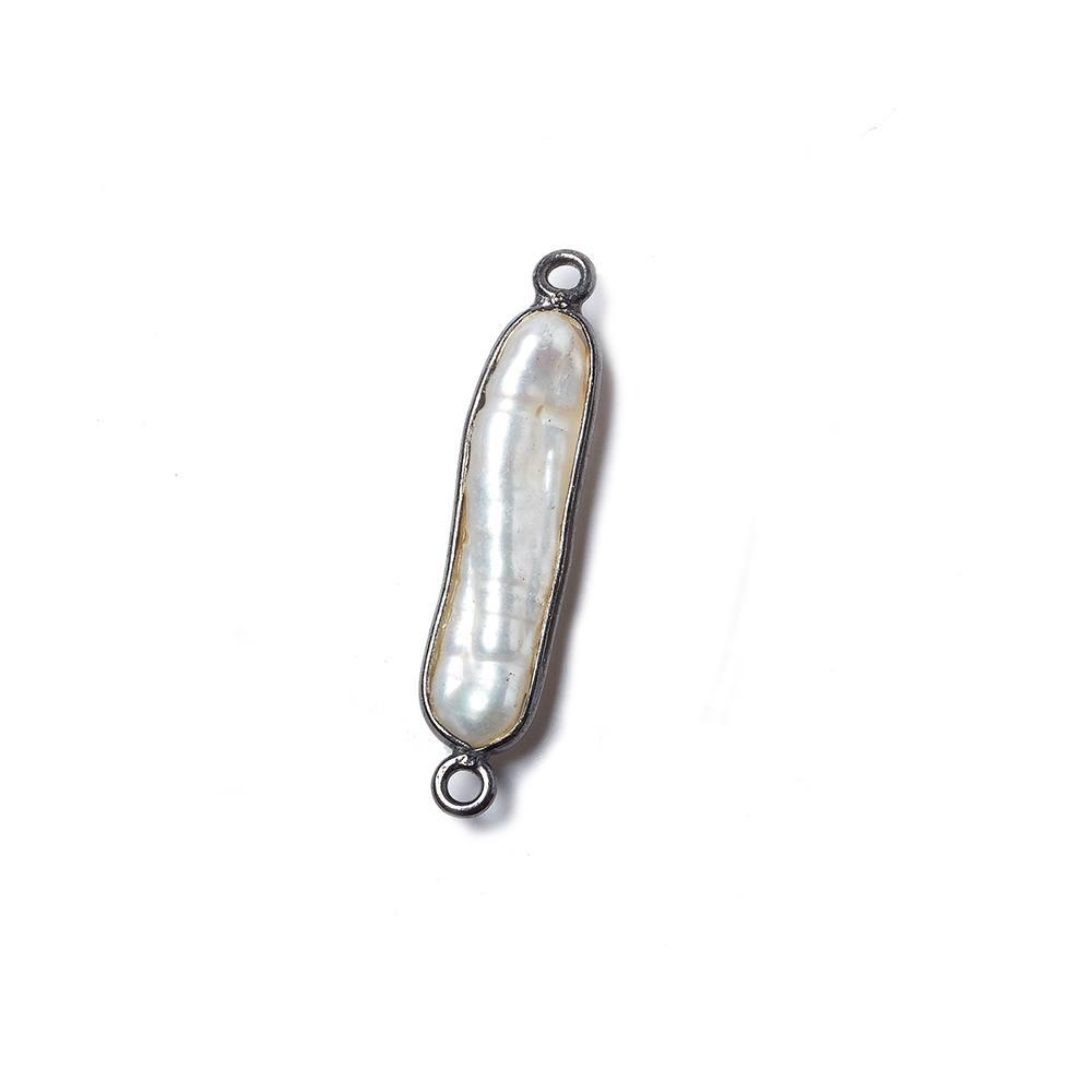 Black Gold Bezeled White Biwa Pearl Connector 1 piece - The Bead Traders