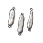 Black Gold Bezeled White Biwa Pearl Connector 1 piece - The Bead Traders