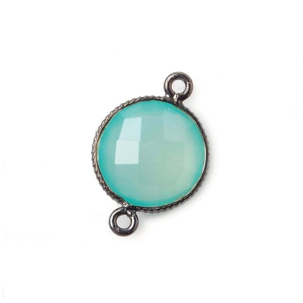 Black Gold Corrugated Bezel Sea Chalcedony Coin Connector 1 piece - The Bead Traders