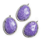 Black Gold CZ Bezel Purple Resin Oval Pendant - The Bead Traders