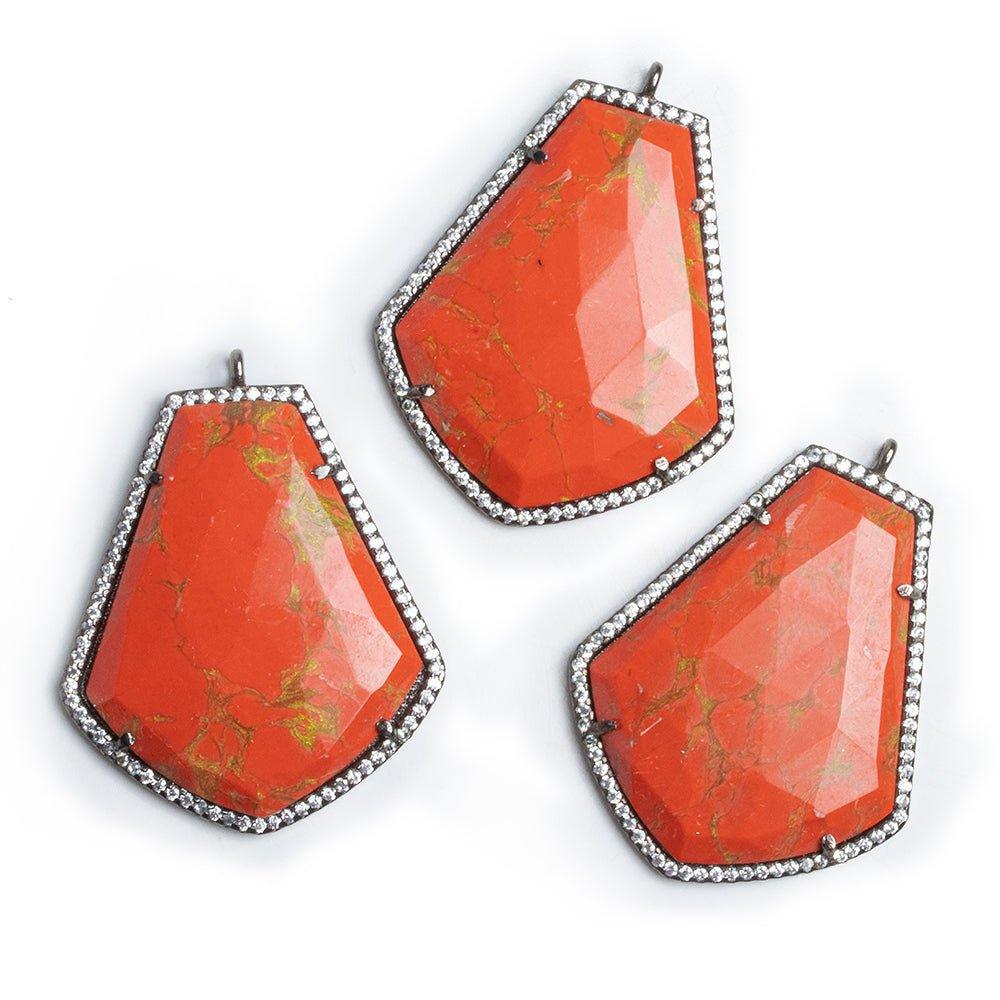 Black Gold CZ Bezel Red Resin Fancy Shape Pendant - The Bead Traders