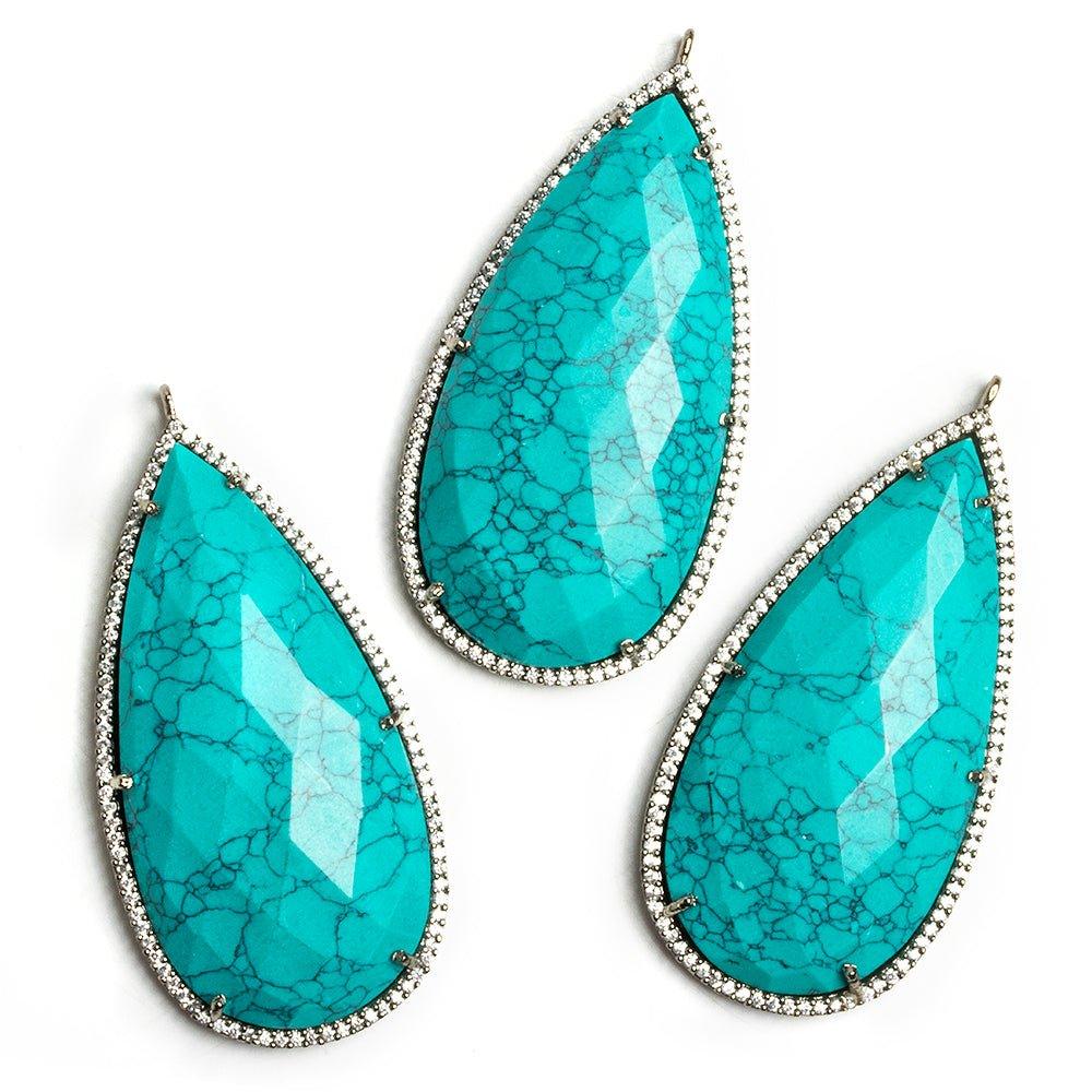Black Gold CZ Bezel Turquoise Resin Pear Pendant - The Bead Traders
