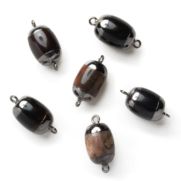 Black Gold Leafed Agate Barrel Connector 1 Piece