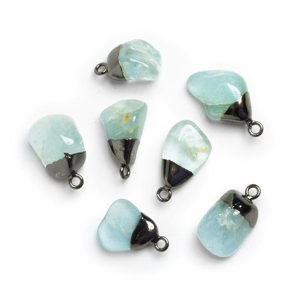 19x14mm Black Gold Leafed Aquamarine Nugget Pendant 1 Bead