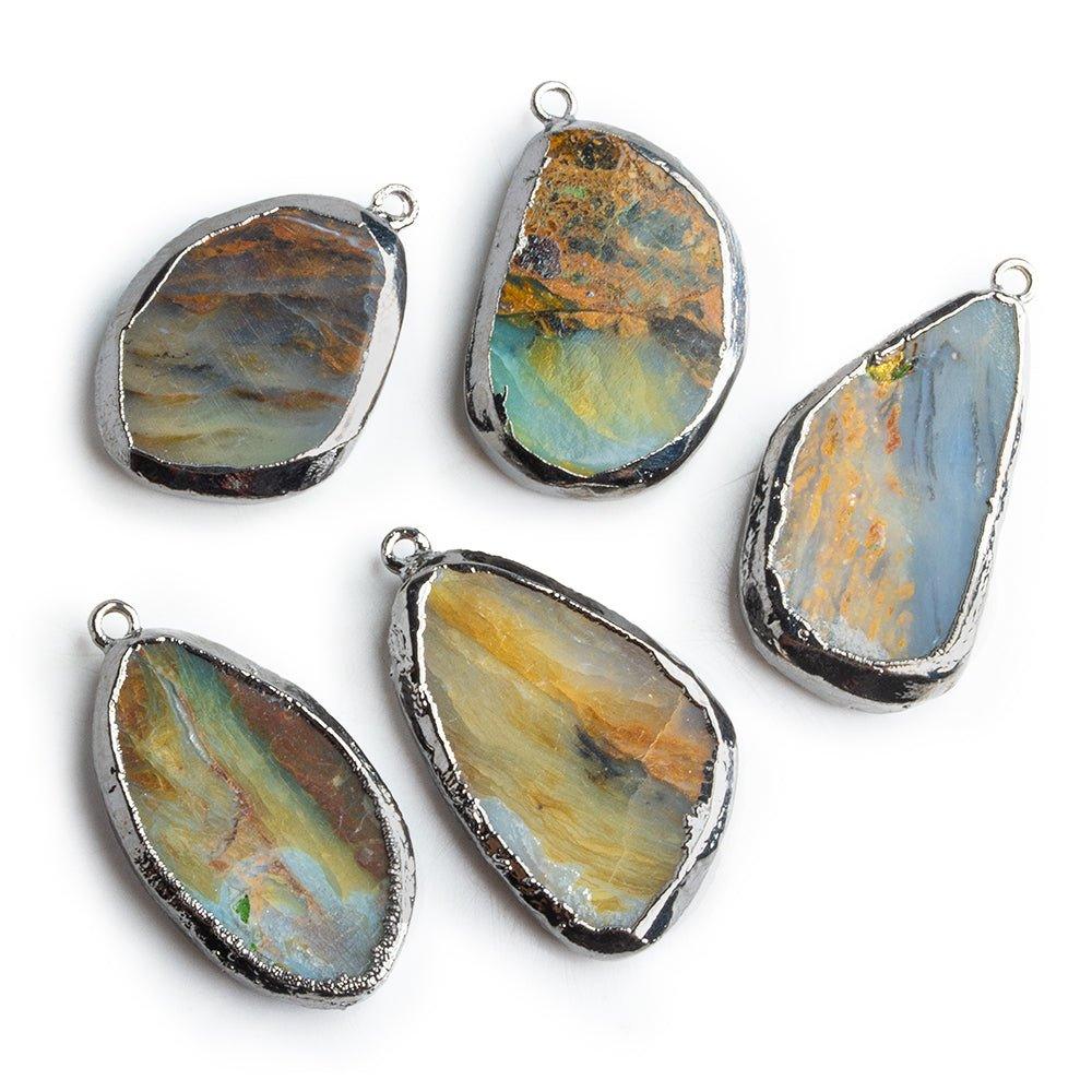 Black Gold Leafed Blue Peruvian Opal Freeshape Pendant - The Bead Traders