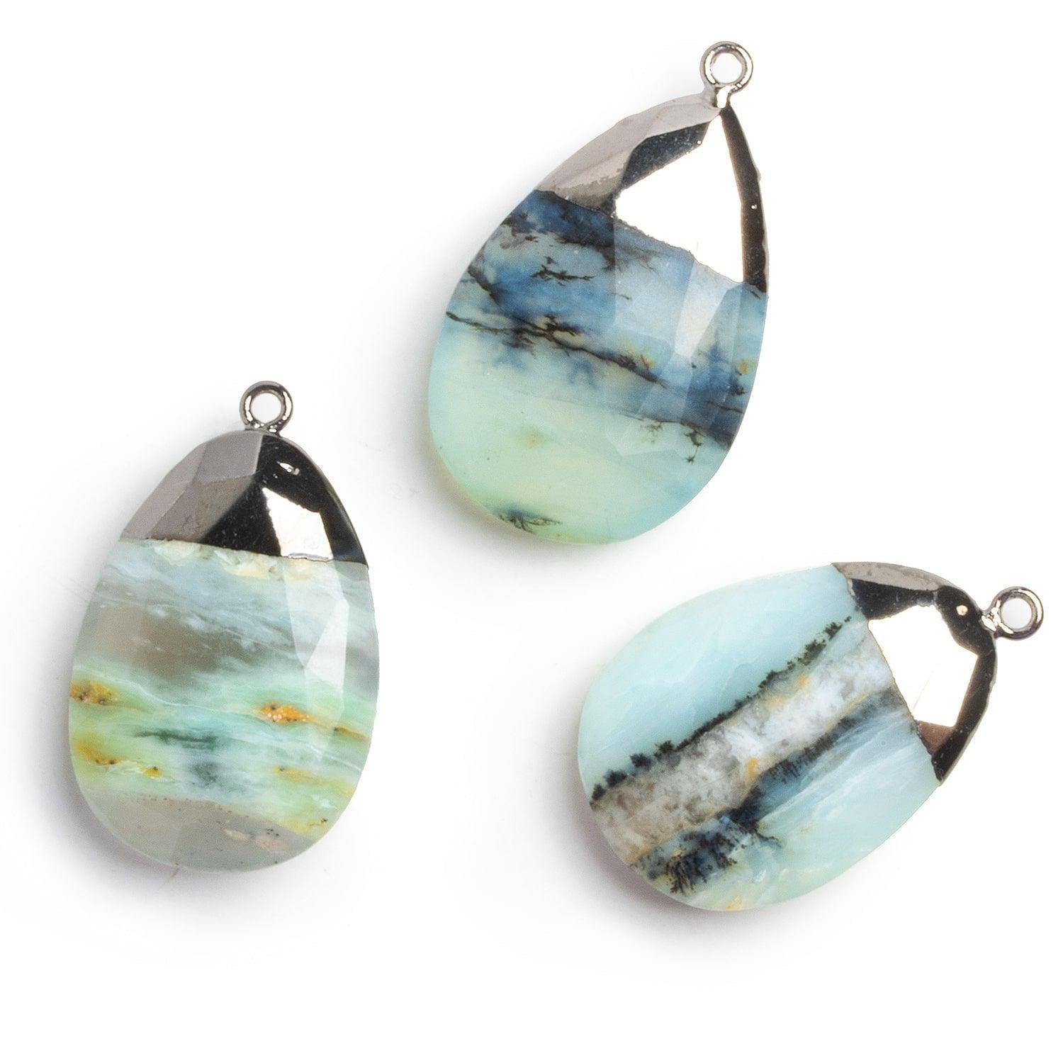 Black Gold Leafed Blue Peruvian Opal Pear Pendant 1 Bead (L) - The Bead Traders