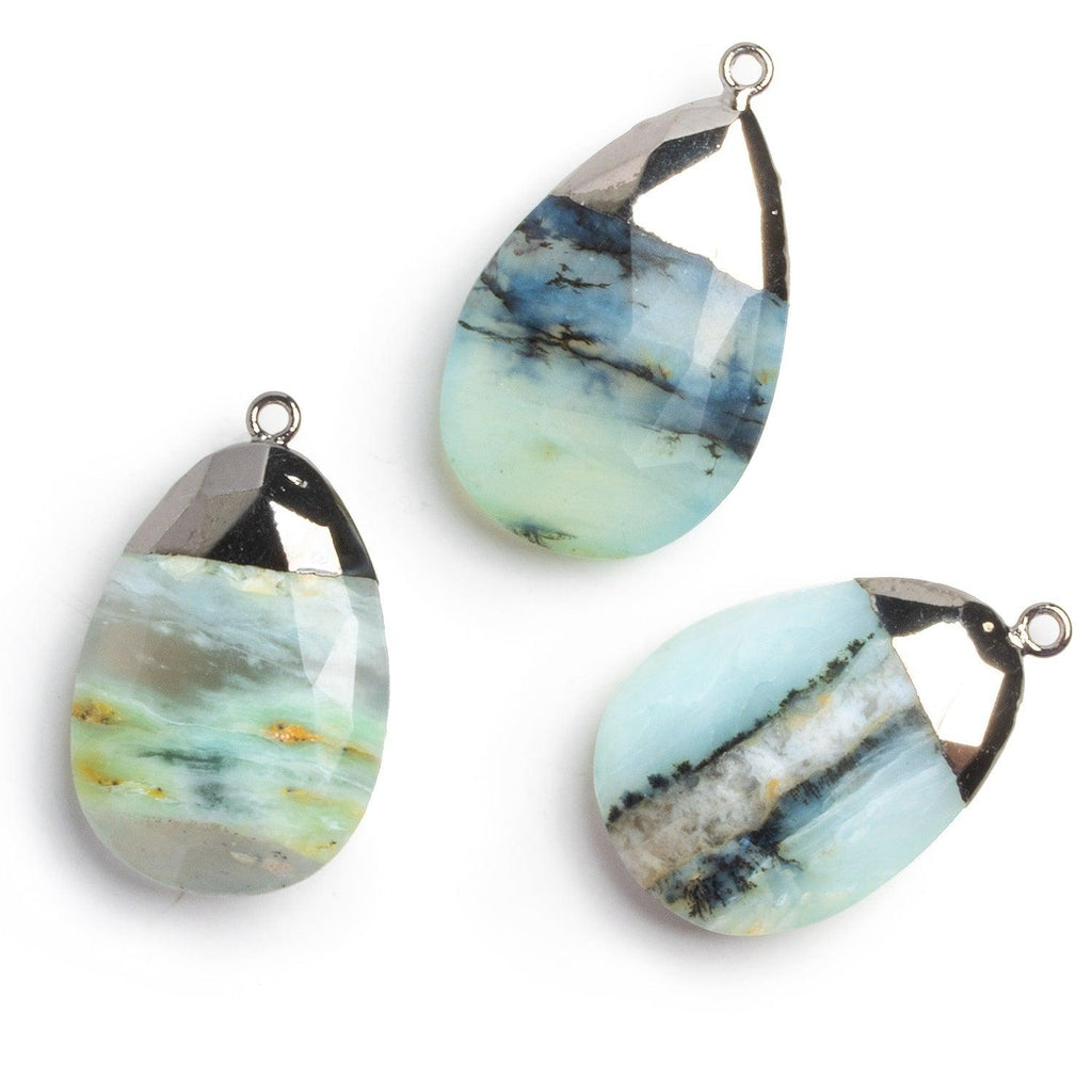 Black Gold Leafed Blue Peruvian Opal Pear Pendant 1 Bead (L) - The Bead Traders