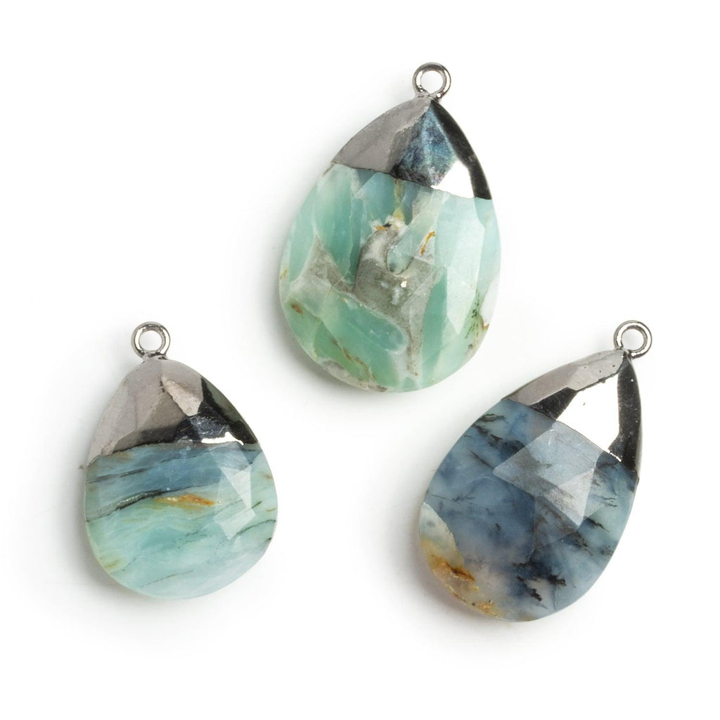 Black Gold Leafed Blue Peruvian Opal Pear Pendant 1 Bead (M) - The Bead Traders