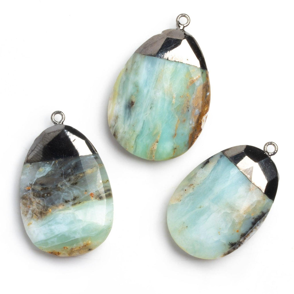 Black Gold Leafed Blue Peruvian Opal Pear Pendant 1 Bead (XL) - The Bead Traders