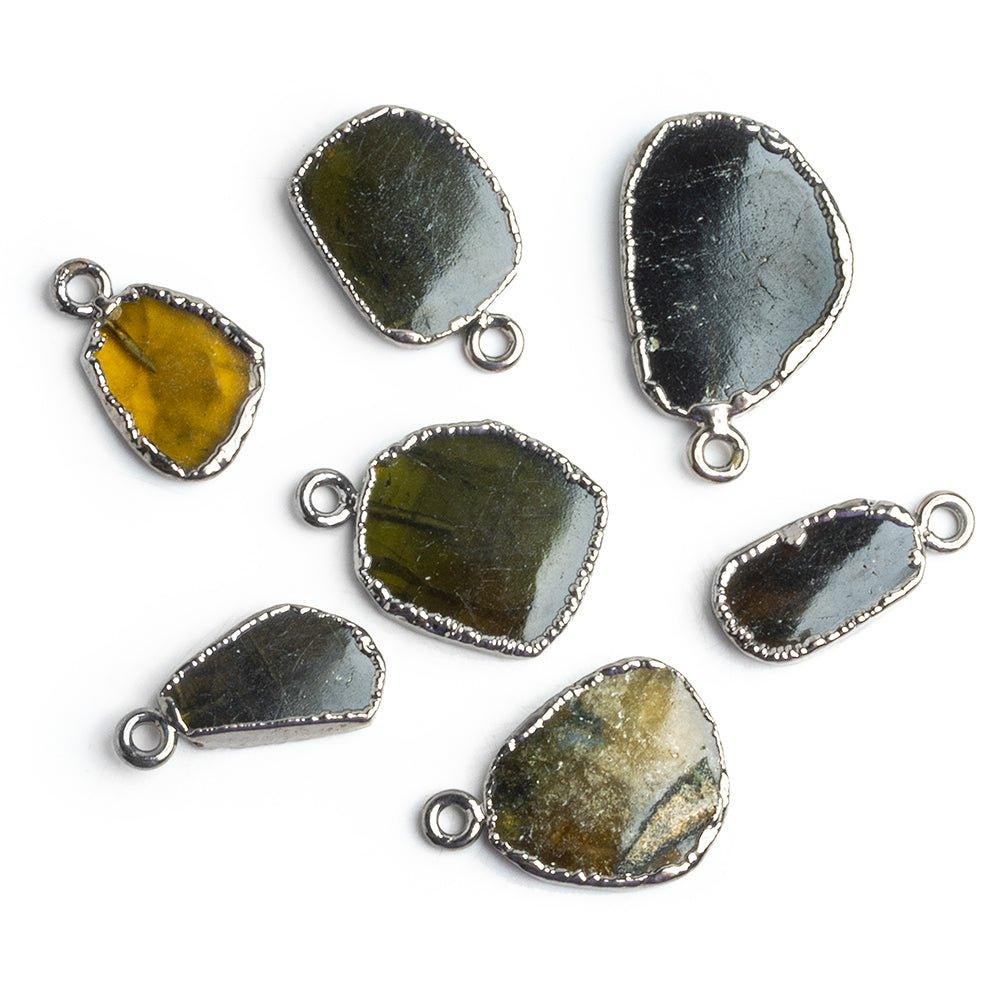 Black Gold Leafed Brown Green Tourmaline Slice Pendant 13x11mm average - The Bead Traders