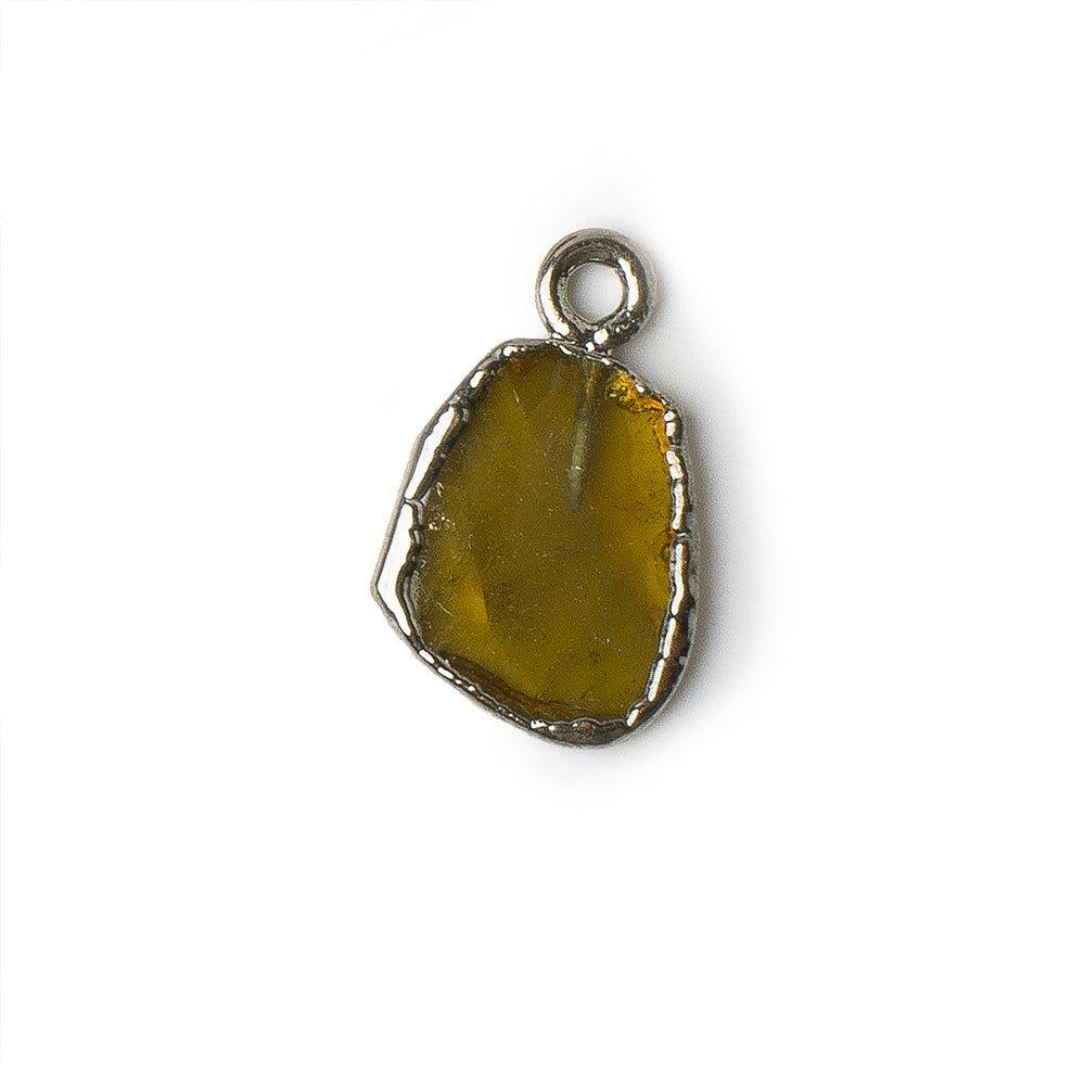 Black Gold Leafed Brown Green Tourmaline Slice Pendant 13x11mm average - The Bead Traders