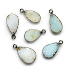 Black Gold Leafed Carved Blue Peruvian Opal Pear Pendant - The Bead Traders