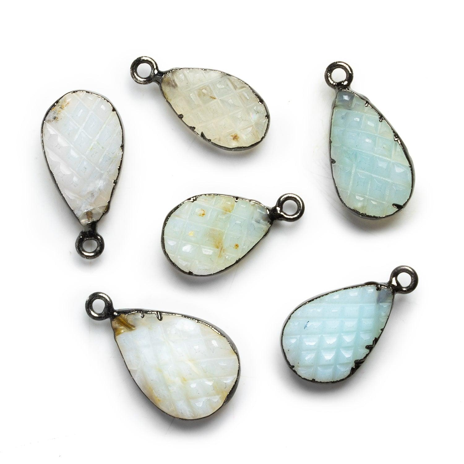 Black Gold Leafed Carved Blue Peruvian Opal Pear Pendant - The Bead Traders
