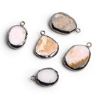 Black Gold Leafed Pink Peruvian Opal Pendants - Lot of 5 - The Bead Traders