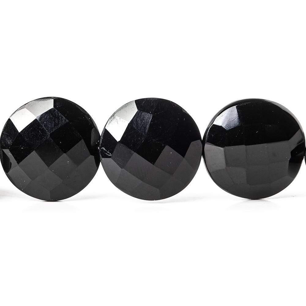 Black Onyx faceted coin beads 8 inch 13 pieces AAA - The Bead Traders