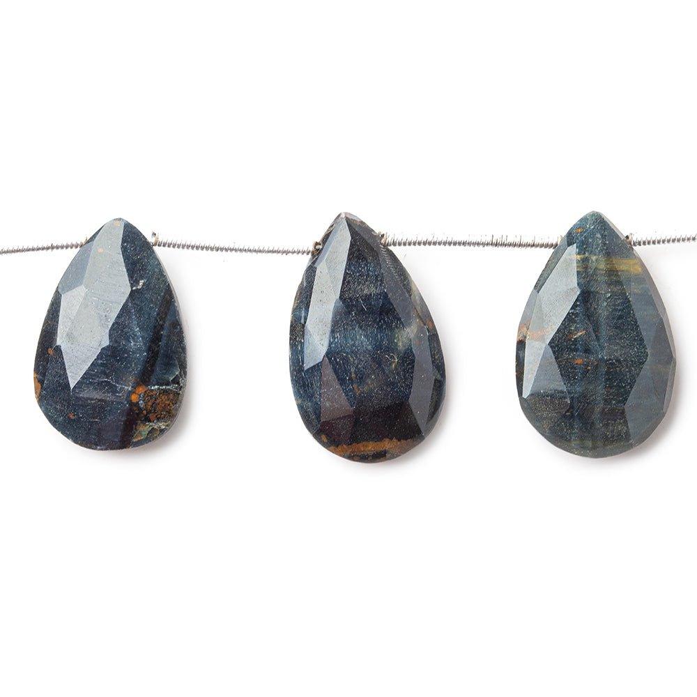 Black Tiger's Eye faceted pears 8 inch 11 beads 15x10mm - 21x13mm - The Bead Traders