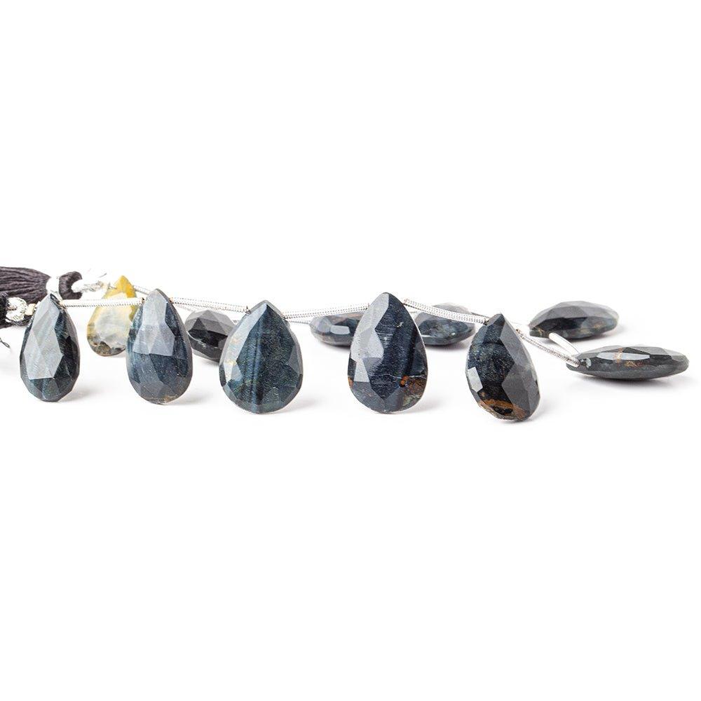 Black Tiger's Eye faceted pears 8 inch 11 beads 15x10mm - 21x13mm - The Bead Traders