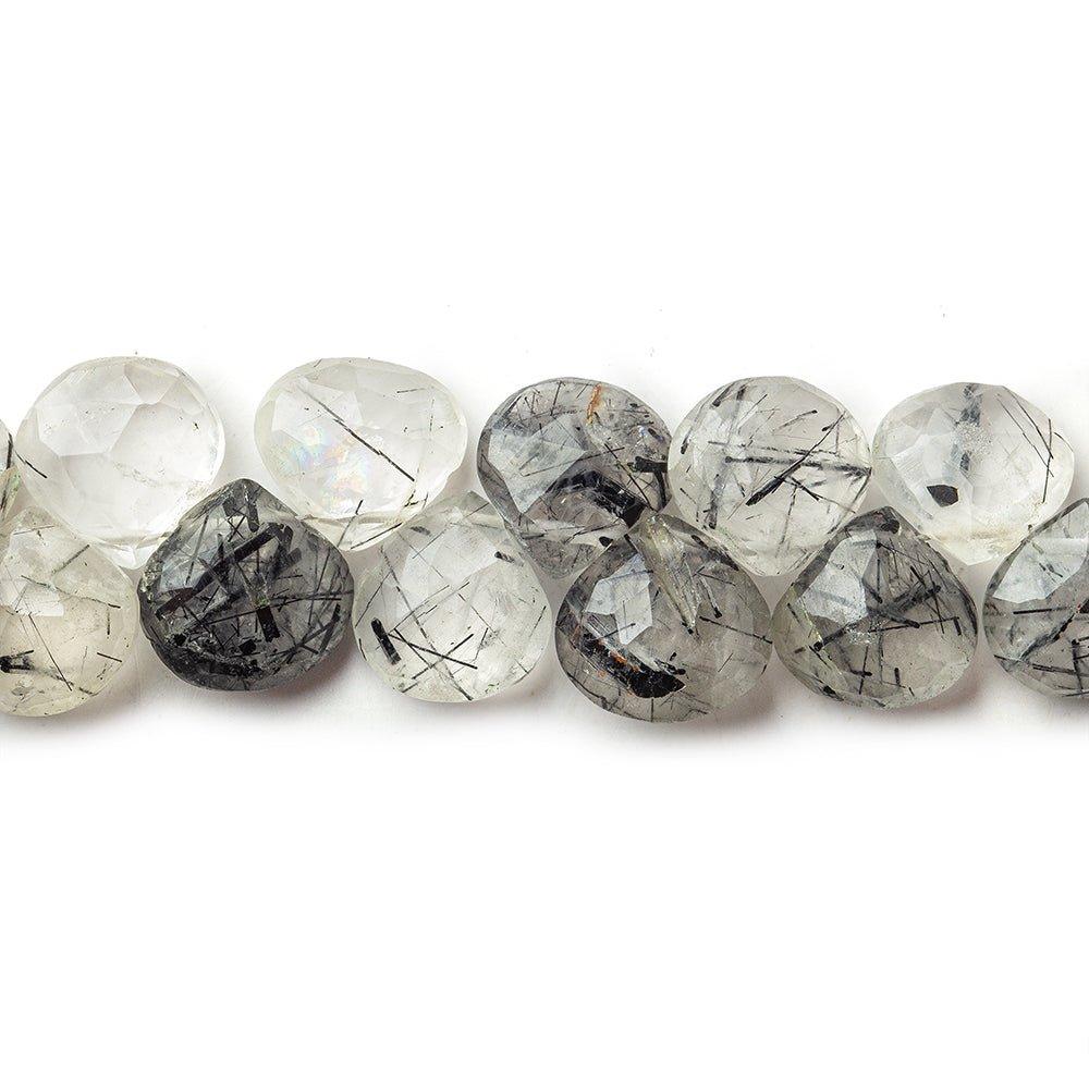 Black Tourmalinated Quartz Beads Faceted 11x11mm average Hearts, 8" length, 33 pcs - The Bead Traders