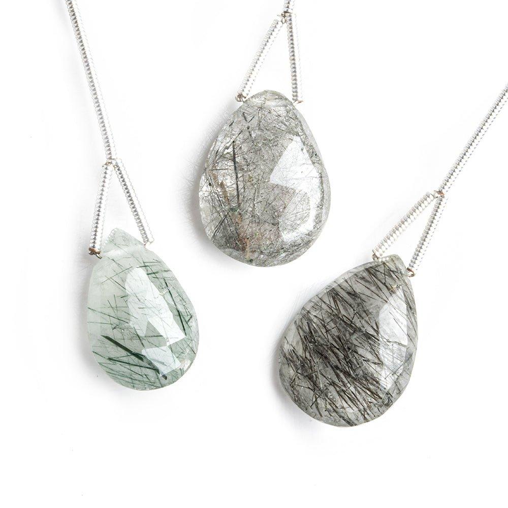 Black Tourmalinated Quartz Faceted Pear Focal Bead 1 Piece - The Bead Traders