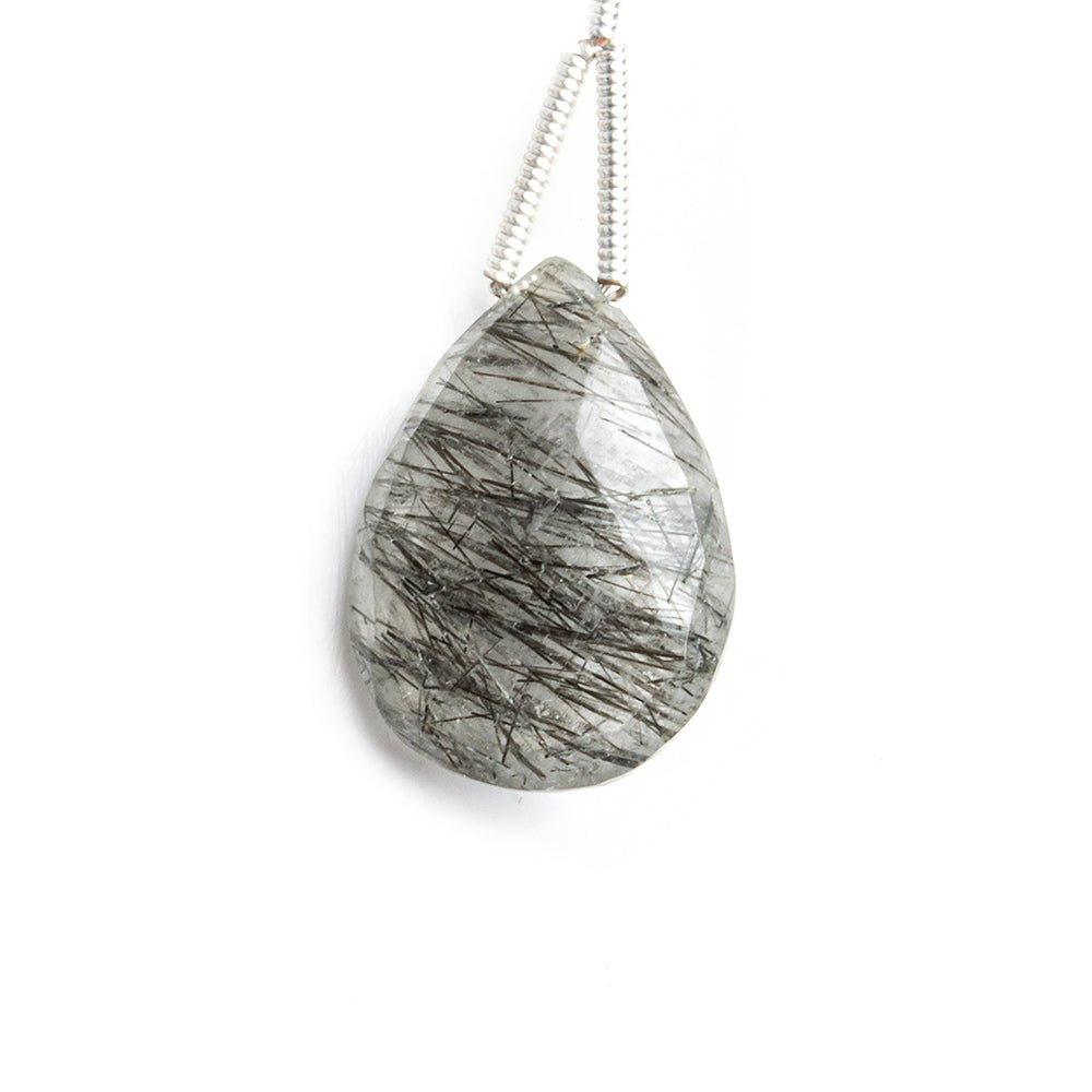 Black Tourmalinated Quartz Faceted Pear Focal Bead 1 Piece - The Bead Traders