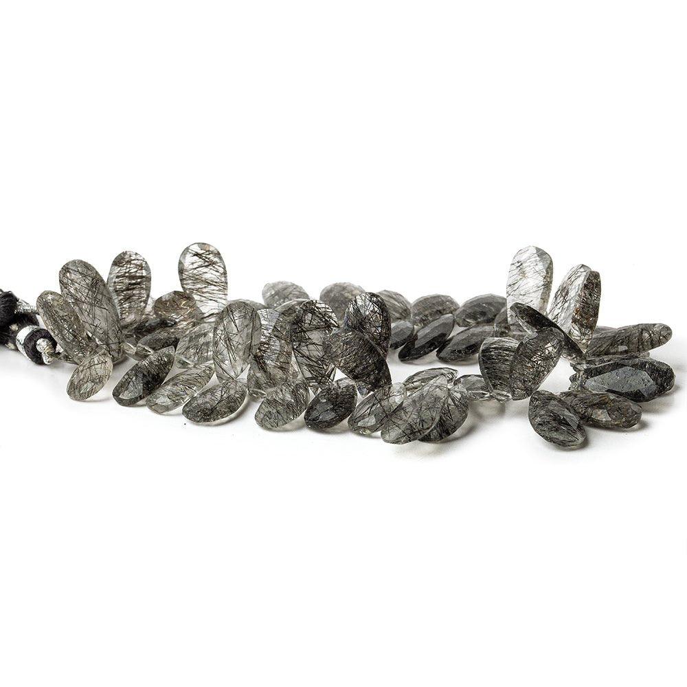 Black Tourmalinated Quartz faceted pears 55 beads 8 inch 14x7-25x8mm beads - The Bead Traders