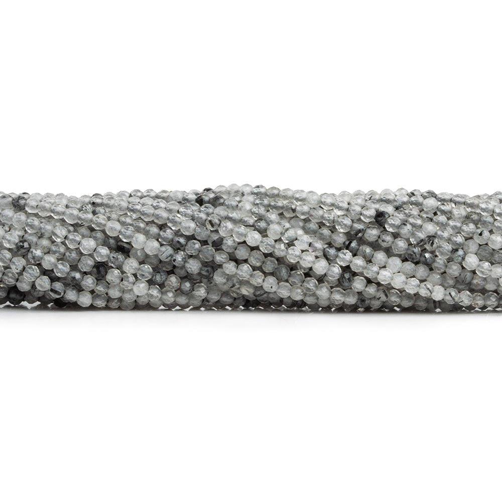 Black Tourmalinated Quartz Faceted Round Beads 12 inch 190 pieces - The Bead Traders
