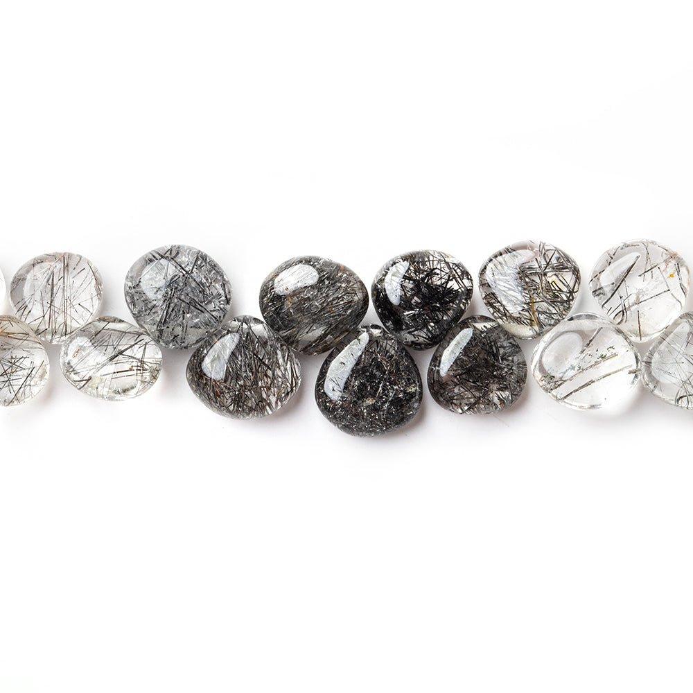Black Tourmalinated Quartz Plain Heart Beads 8 inch 55 pieces - The Bead Traders