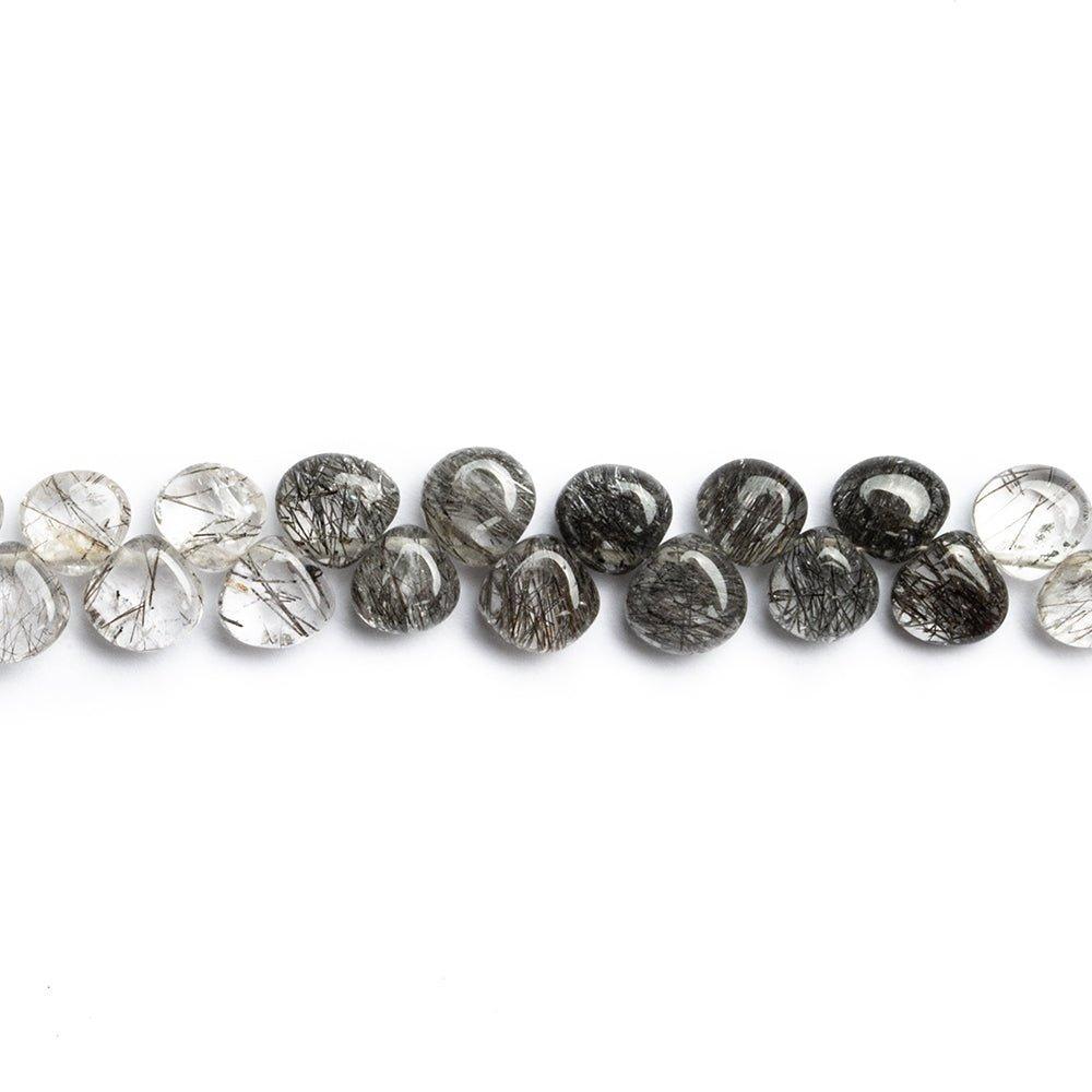 Black Tourmalinated Quartz Plain Heart Beads 8 inch 60 pieces - The Bead Traders