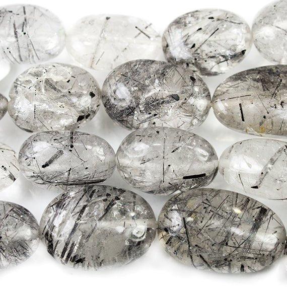 Black Tourmalinated Quartz Plain Oval Beads 17 inch 27 pieces - The Bead Traders
