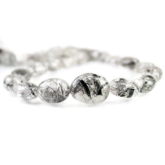 Black Tourmalinated Quartz Plain Oval Beads 17 inch 27 pieces - The Bead Traders