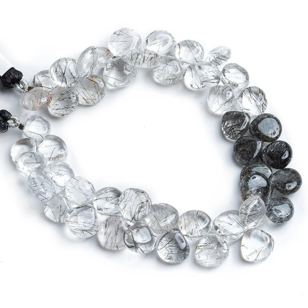 Black Tourmalinated Quartz Plain Pear Beads 8 inch 48 pieces - The Bead Traders
