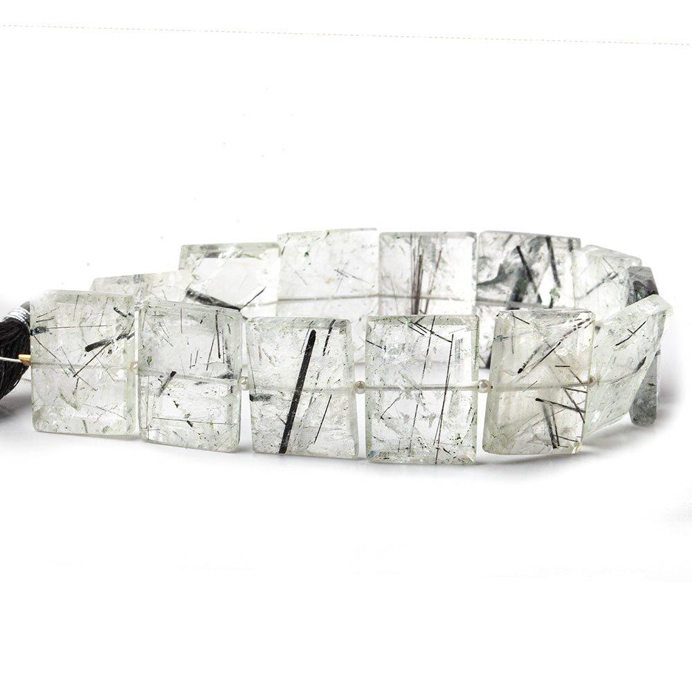 Black Tourmalinated Quartz side drilled faceted rectangle 8 inch 13 beads 20x15mm avg - The Bead Traders