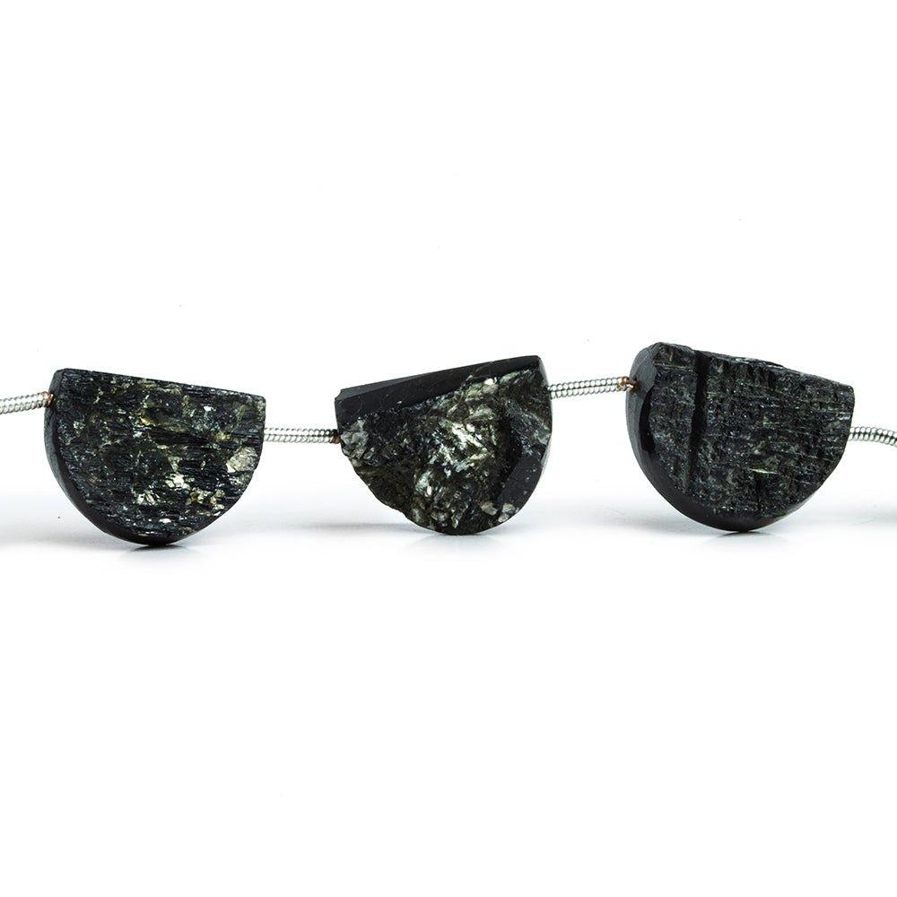 Black Tourmaline Half Moon Beads 9 inch 9 pieces - The Bead Traders