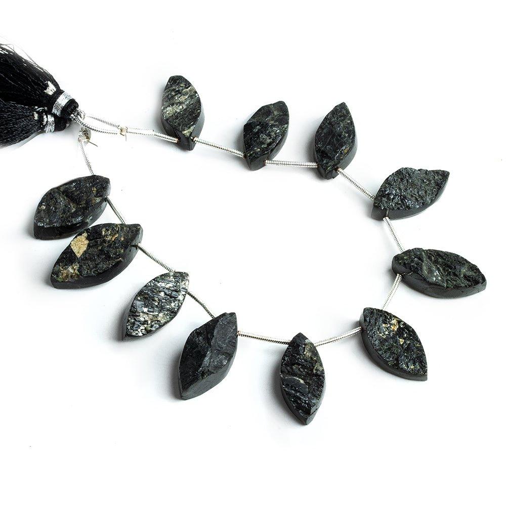 Black Tourmaline Marquise Beads 7 inch 11 pieces - The Bead Traders