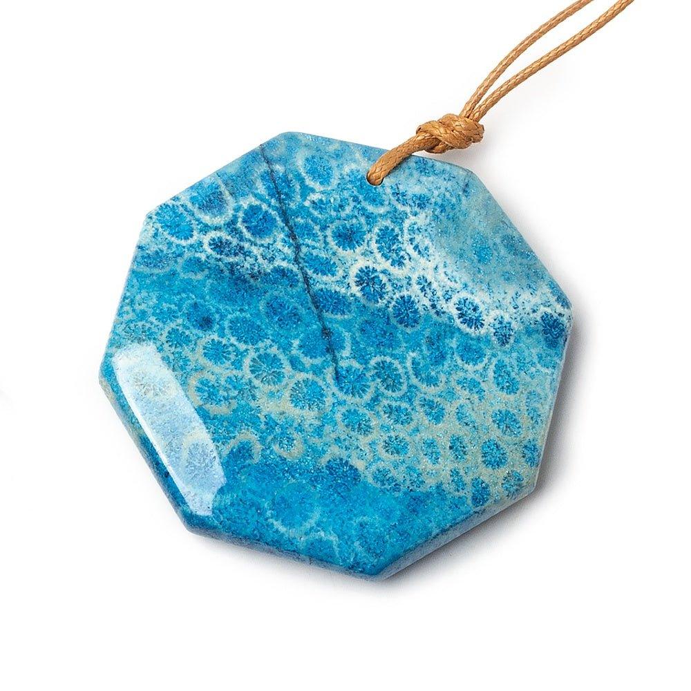 Blue Fossilized Coral Plain Hexagon Focal Bead 1 piece - The Bead Traders