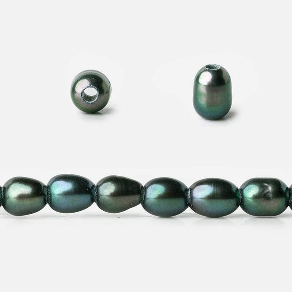 6x4mm Blue Green Peacock Large Hole Oval Pearls 15 inch 60 beads