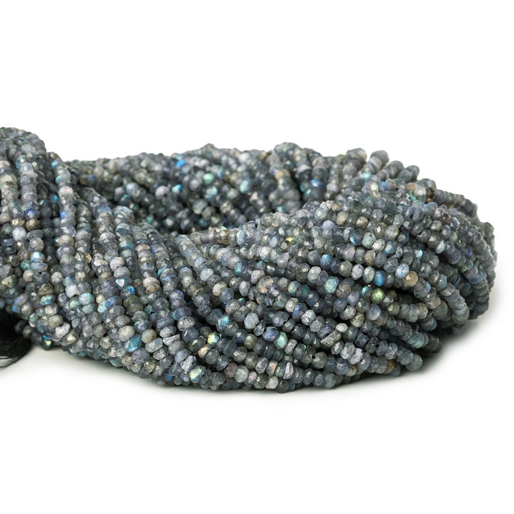 Blue Mystic Labradorite native cut faceted rondelle 13 inch 140 beads - The Bead Traders