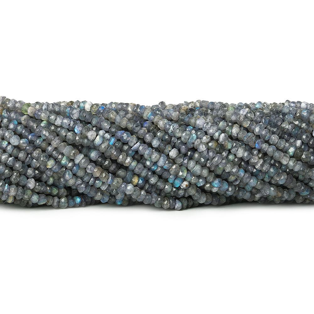 Blue Mystic Labradorite native cut faceted rondelle 13 inch 140 beads - The Bead Traders