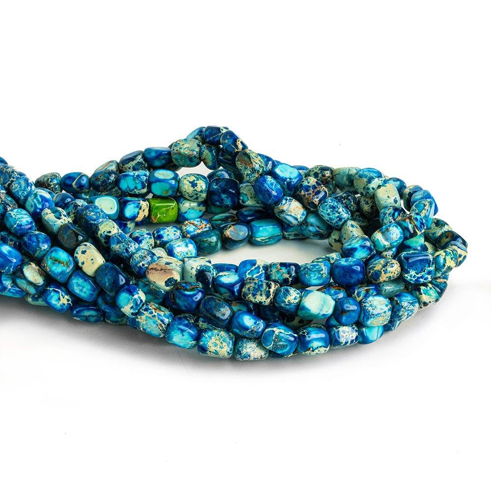 Blue & Tan Impression Jasper Cube Nuggets 15 inch 55 pieces - The Bead Traders