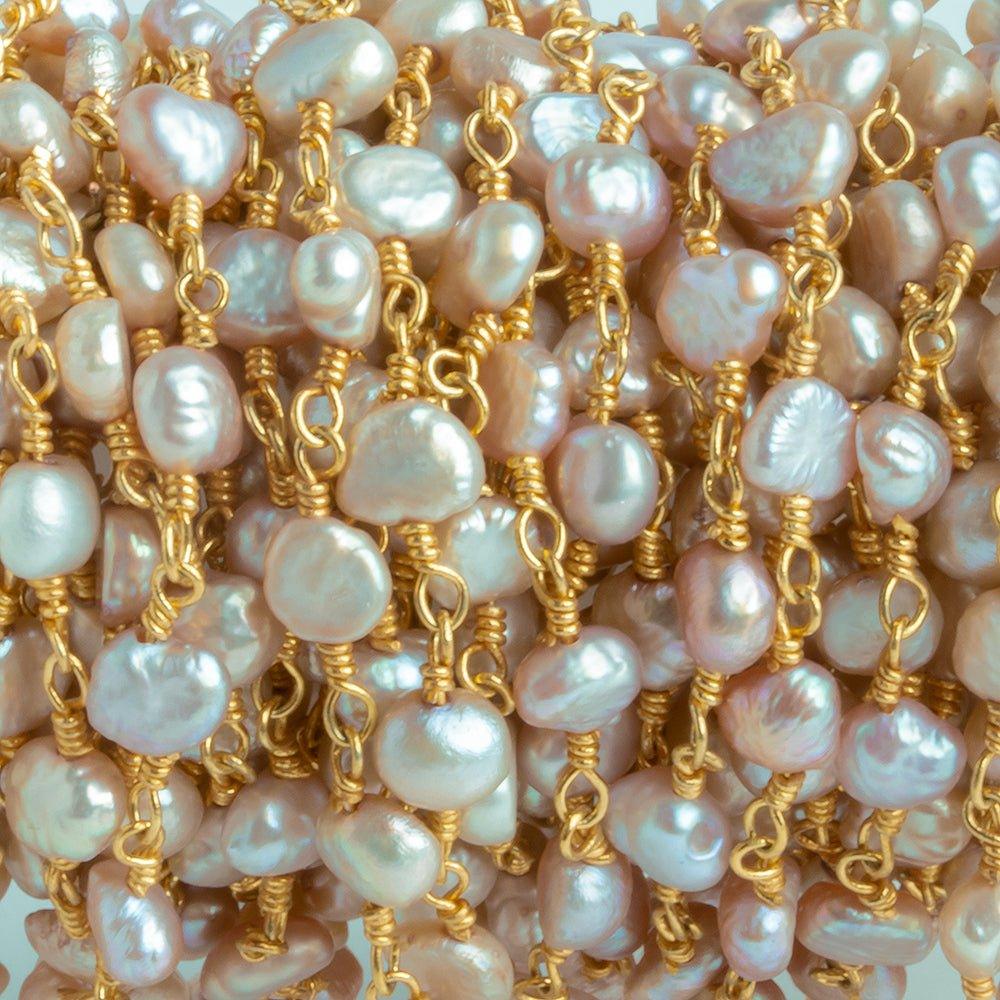Blush Baroque Freshwater Pearl Gold Chain by the Foot 29 Pieces - The Bead Traders