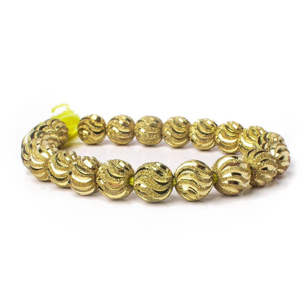 Brass Bead Round Textured Sparkle with Shiny Waves 10mm - The Bead Traders