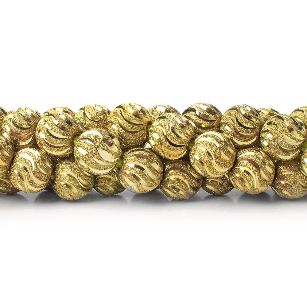 Brass Bead Round Textured Sparkle with Shiny Waves 10mm - The Bead Traders