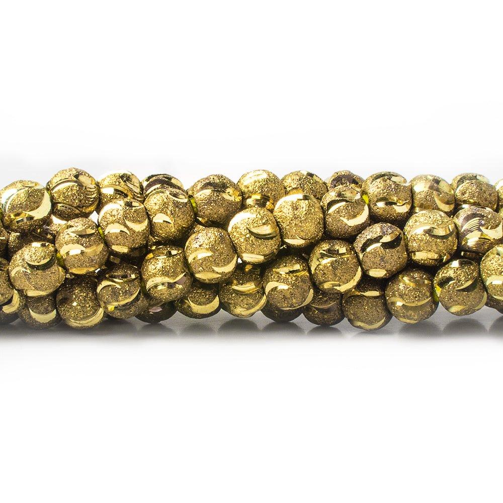 Brass Round 6mm Stardust Bead Diamond Cut Waves, 8" length, 39 pcs - The Bead Traders