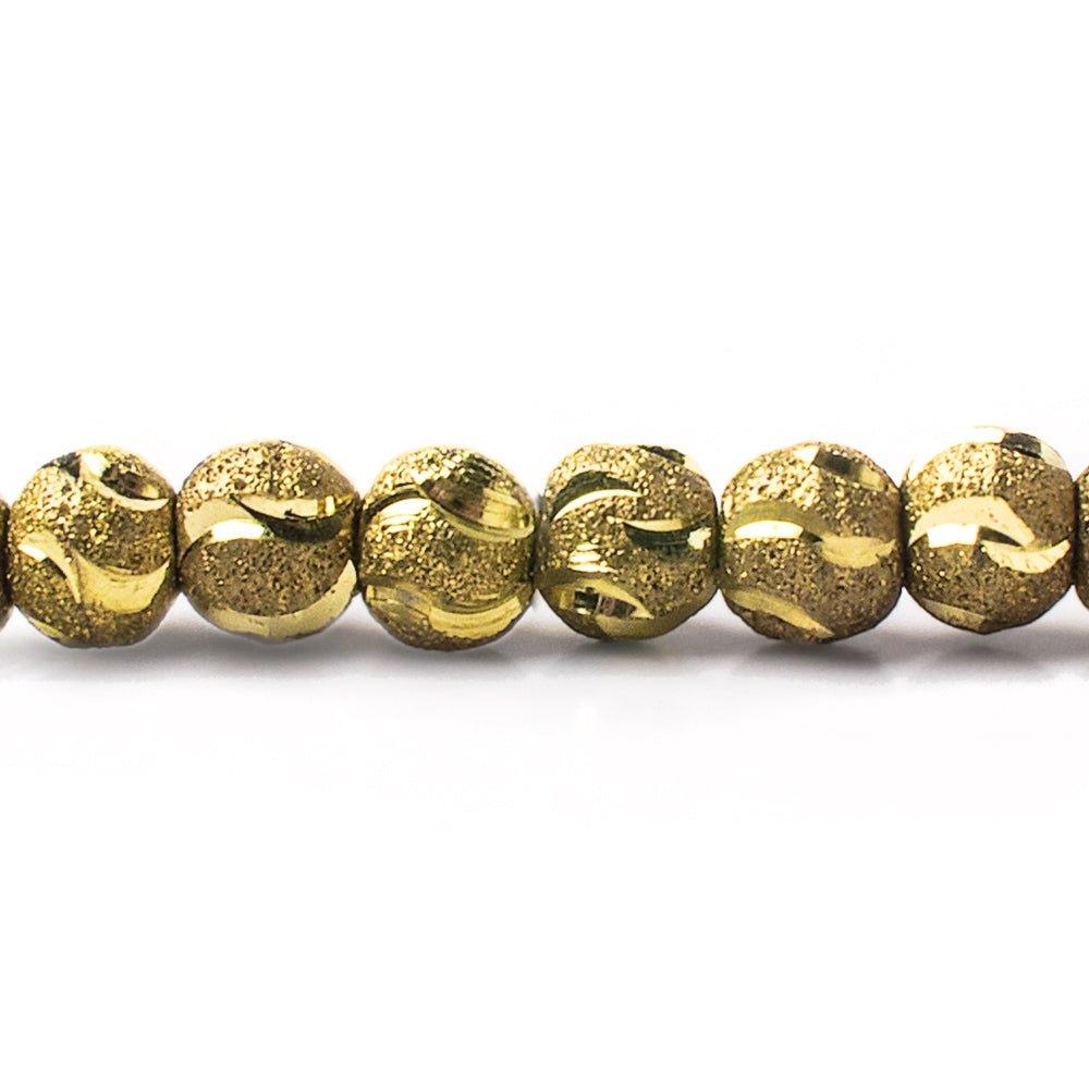 Brass Round 6mm Stardust Bead Diamond Cut Waves, 8" length, 39 pcs - The Bead Traders