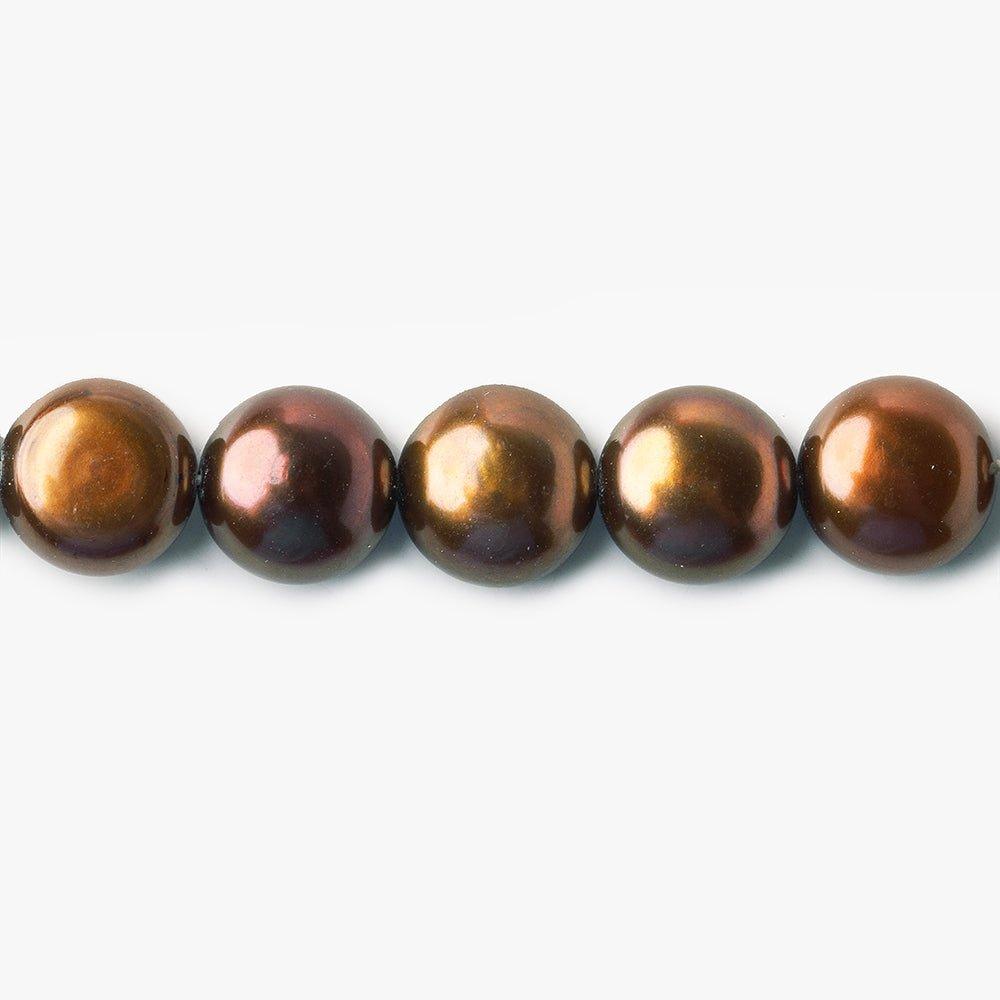 Bronze Brown Center Drilled Button Freshwater Pearl 16 inch 44 pieces 10mm - The Bead Traders
