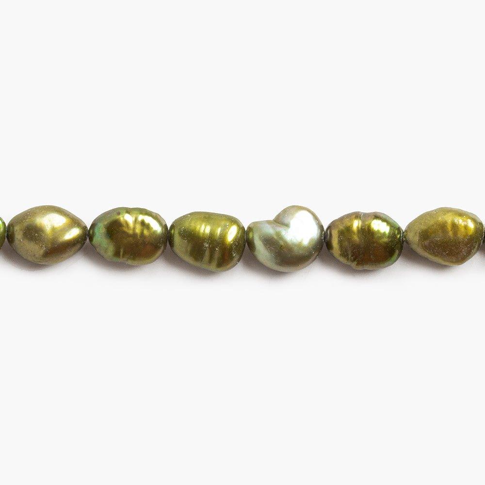 Bronze Green Baroque Straight Drilled flat sided Freshwater Pearls 16 inch 40 pieces 7x7mm - 7x10mm - The Bead Traders