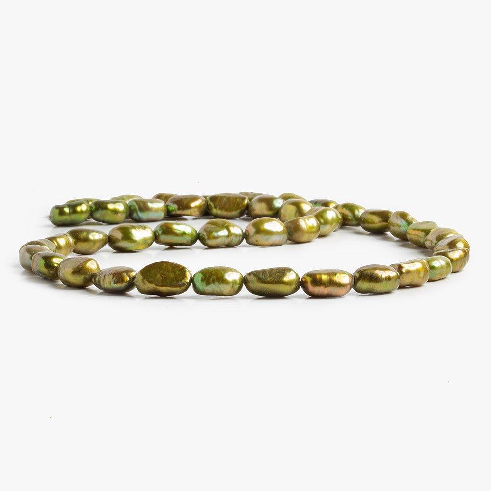 Bronze Green Baroque Straight Drilled flat sided Freshwater Pearls 16 inch 40 pieces 7x7mm - 7x10mm - The Bead Traders