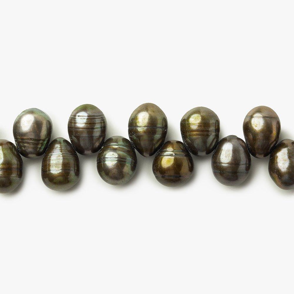 Bronze Green Baroque top drilled freshwater pearls 16 inch 90 pieces 8x6mm - The Bead Traders
